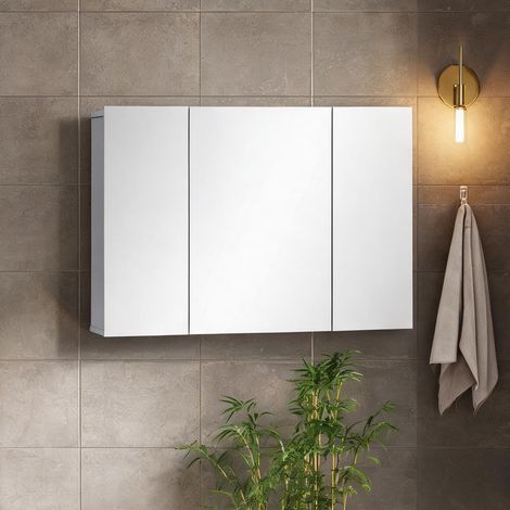 Meuble suspendu gris 90 x 60 cm à miroir 3 portes 90 x 15 x 60 cm (1/5)