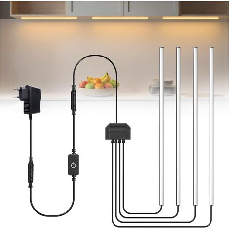 Angle 90° Eclairage Sous Meuble Cuisine – 4 x 30 cm Reglette LED Cuisine Sous Meuble 220V, Blanc Chaud 3000K, Dimmable Tactile, Luminaire Plan de Travail pour Vitrine, Étagère, Bibliothèque (1/5)