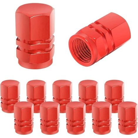 Bouchon Valve Pneu Voiture, 12 Pièces de Cache-poussière de Roue de Voiture en Aluminium, Imperméable et Anti-Résistant, Valve de Pneu Universelle pour Voitures, Camions, Motos (Rouge) (1/5)