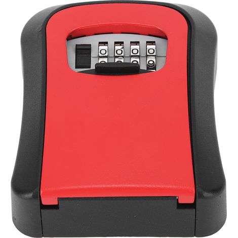 Coffre-fort à clés portable en alliage, à combinaison 4 chiffres, à fixer au mur, pour l'extérieur de la maison ou du garage (rouge). (1/5)