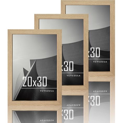 Lot de 3 cadres photo en bois MDF 20 x 30 cm (8 x 12 pouces) Naturel (1/5)