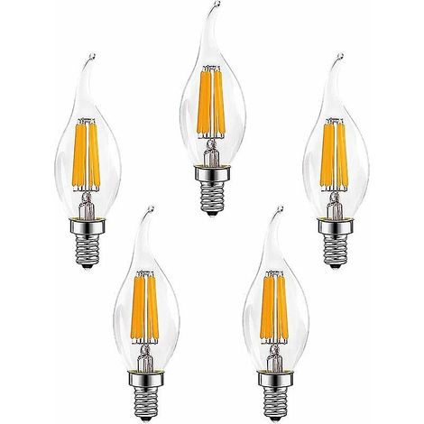 Lot de 5 ampoules LED à filament E14 6W dimmables, 600 lm, blanc chaud 2700K, style bougie rétro, culot C35, économie d'énergie. (1/3)
