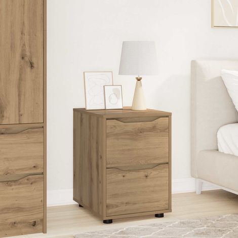 Armoire de rangement à 2 tiroirs en bois d’ingénierie chêne artisanal 40 x 48 x 57 cm - PANGIVO (1/5)