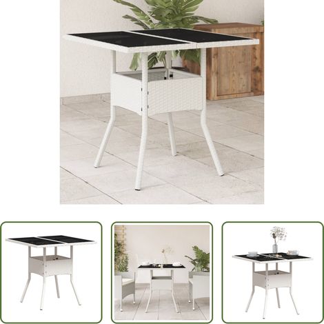 vidaXL Poly Rattan - Gartentisch mit Glasplatte Weiß 80x80x75 cm Poly Rattan (1/5)