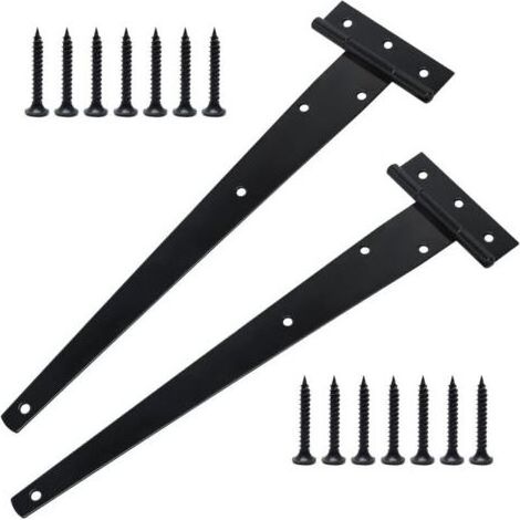 Lot de 2 charnières en T robustes avec vis de montage, 300 mm, galvanisées, pour portes de grange, portes en bois et fenêtres (1/5)