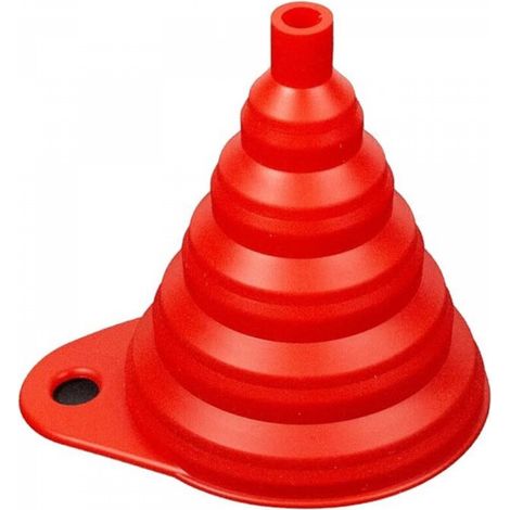 Entonnoir de cuisine pliable en silicone, résistant aux éclaboussures, avec support, rouge (1/5)