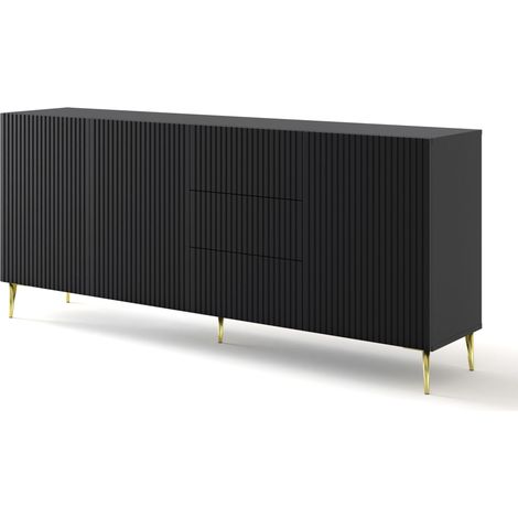 Mobile tv soggiorno RAVENNA cm 200x42x87H Nero opaco piedi oro BIM FORNITURE