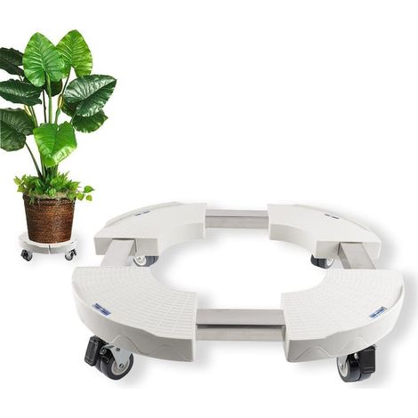 Porte Plante a roulettes Réglable 30-50 cm, Support Plantes Interieur et Extérieur, Supports de Pots de Fleurs Charge 200kg, Support de Plante Mobile avec Roues Pivotantes,Blanc (1/5)