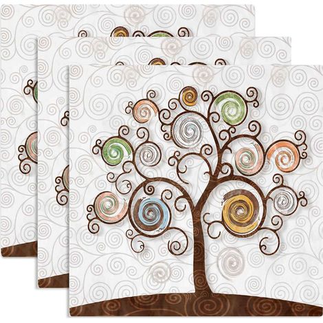 Lupia - Sottotutto decorato Albero della Vita in Legno QUADRATO Sotto bicchiere, piatto, pentola TREE WHITE 10x10 cm Set 3 pz