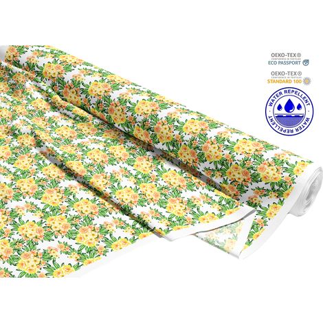 TESSUTI DECORATIVI PER ESTERNI OXFORD - Motivo bouquet gialli su bianco I DR192 (1/5)