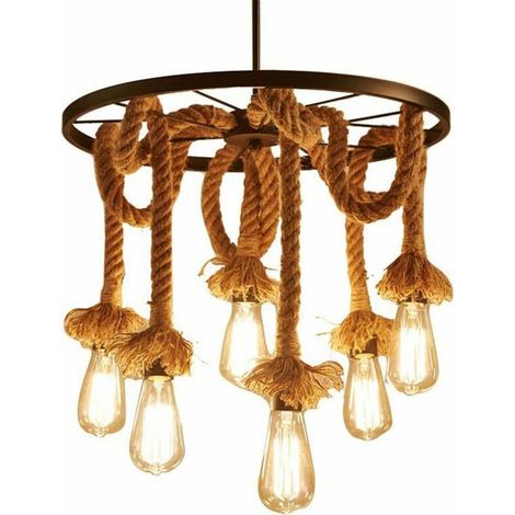 6 Lichter Pendelleuchte Hängelampe Vintage Seilampe E27 Industrie Eisen Runde Hängeleuchte für Esszimmer Wohnzimmer Bauernhaus Bar - ohne Glühbirne (1/5)