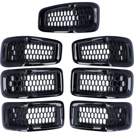 7 pièces Insert de Calandre Avant Garniture Protection Grille Convient pour Jeep Cherokee 2014-2018Cadre Noir Brillant (1/5)