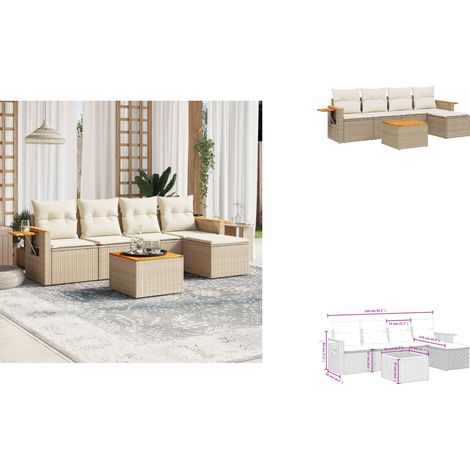 6-tlg. Garten-Sofagarnitur mit Kissen Beige Poly Rattan - Gartenmöbel Set - Gartensorte - Lounge Möbel - Outdoor Sofa - Rattan Gartenmöbel (1/3)
