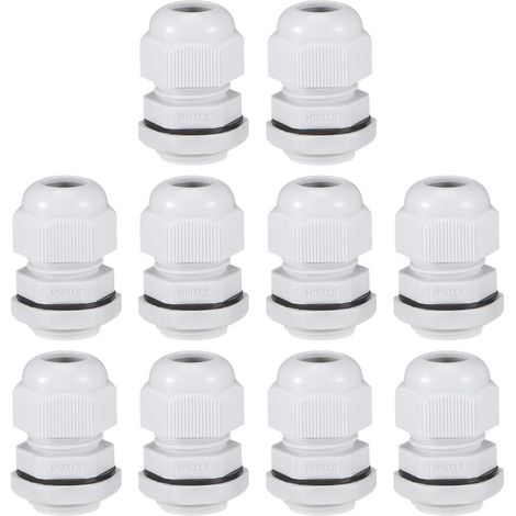 M18x1.5 Presse-étoupe 5mm-10mm Fil Trou Imperméable Nylon Joint Réglable Contre-écrou avec Rondelle Blanc 10Pcs (1/5)