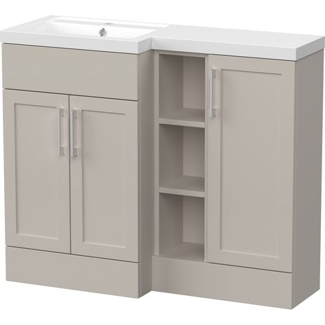 Pirehill Traditional Floor Standing Vanity Combination Unit with 3 Doors, Shelves and Basin, Left Hand, 1000mm, Pebble Grey