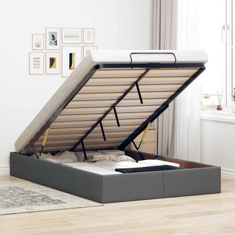 Estructura cama otomana sin colchón tela gris oscuro 120x200cm