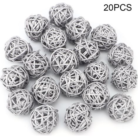 Eosnow 20 Stück Rattan-Kugeln für Garten, Hochzeit, Party, Weihnachtsdekoration (Silber)