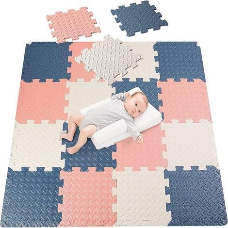 Tapis de jeu en mousse pour bébé - Tapis de sol puzzle en mousse EVA - Tapis emboîtables sécurisés pour enfants - Tapis de jeu éducatifs - 30 x 30 x 1,2 cm - 18 pièces - 6 pièces en 3 couleurs (1/5)