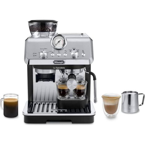De Longhi Dedica Arte La Specialista Arte - Macchina per Caffè in chicchi Manuale, Montalatte manuale, 1400W, Metal Black (EC9155.MB)
