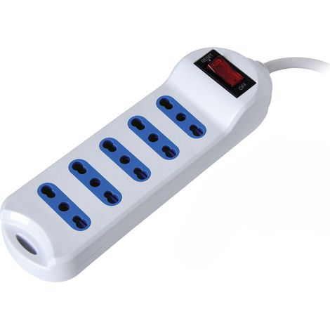 Alcapower Multipresa Elettrica 5 Posti Bipasso con Interruttore Luminoso e Spina a 90 Gradi, Cavo da 1.5 Metri, Potenza Massima 2500W Colore Bianco (1/3)