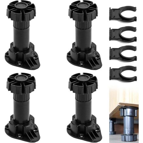 4er-Set verstellbare Möbelfüße – 100–120 mm, schwarze Kunststofffüße für Küche, Tisch, Bett, Sofa, Schrank (1/5)