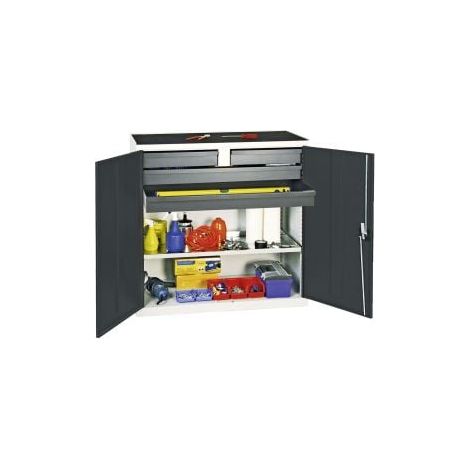 Armadio per attrezzi e materiali Stumpf serie 3000 grigio chiaro / grigio antracite + 2 cassetti 100 mm + 2 cassetti 100 mm passanti + 1 ripiano estraibile - 3007471