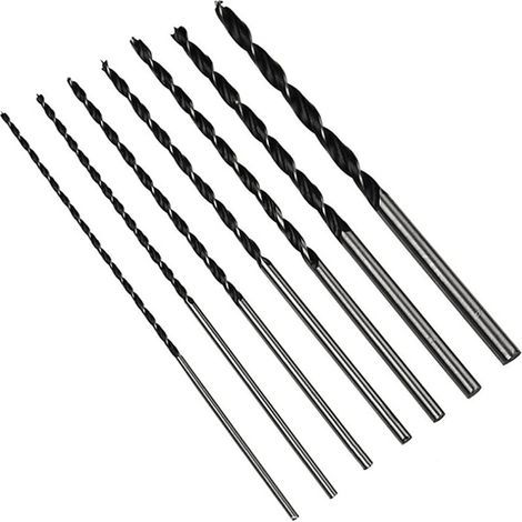 Jeu de 7 forets à bois longs, en acier rapide HSS-G, diamètres 4 mm, 5 mm, 6 mm, 7 mm, 8 mm, 10 mm et 12 mm, longueur 300 mm, pour le bois (1/4)