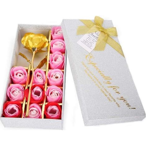 Rose Fleur Plaqué Or, Rose en Or, Fleurs Artificielles Rose avec Présentoir dans Une Boîte Cadeau, Cadeau pour La Saint-Valentin,Fête Desmères,Anniversaire,Mariage,Noël,Thanksgiving (Gold)-Fei Yu (1/5)