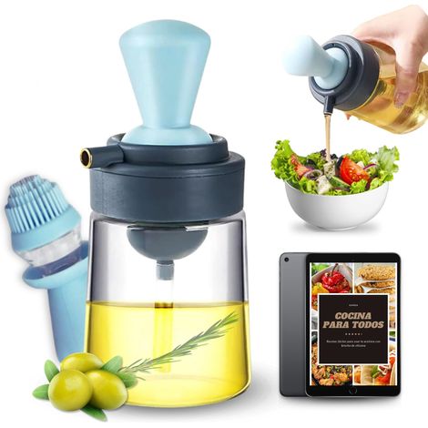 Huile Distributeur d'huile avec pinceau silicone + cadeau, huile en verre 350 ml, doseur 3 en 1, huile avec distributeur d'huile, diffuseur d'huile de cuisine, huiles de cuisine (1/5)