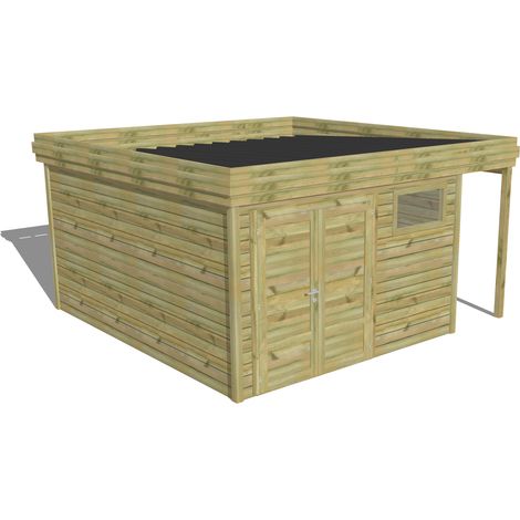 ABRI DE JARDIN bois Pin autoclave 27mm - 4,44x4,34m / 19,3m2 - Bac acier - Abri Français (1/5)