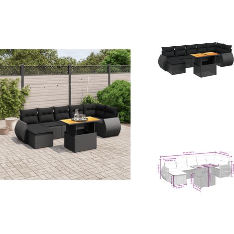 Salon de jardin 8 pcs avec coussins noir résine tressée - Ensemble Salon De Jardin - Meuble Extérieur - Résine Tressée - Rotin Synthétique - Table Extensible (1/3)