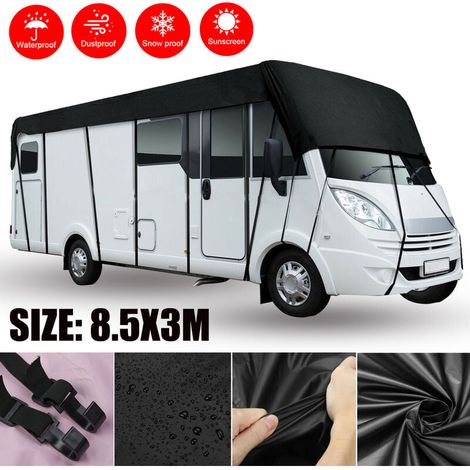 Bâche imperméable 210D 8,5x3m pour camping-car et caravane, protection toit avec 26 sangles anti-vent, housse résistante extérieure pour véhicule de loisirs, abri couverture durable. (1/5)