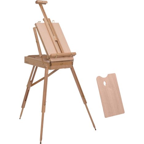 Chevalet d'artiste sur pieds pliable mallette de peinture chevalet avec rangement hauteur réglable  bois de hêtre clair