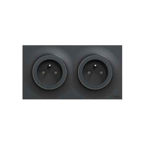 Schneider - Odace 2011 - Double prise de courant u00e0 puits+ Plaque - Anthracite - Ref. : S540059 + S540704 (1/4)