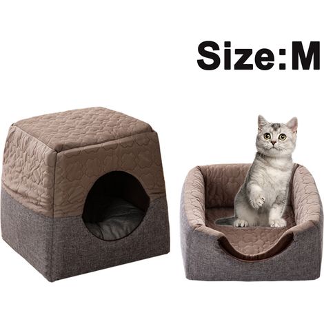 cama para gatos 2 en 1, con forma de cueva y sofá, cojín extraíble, poliéster, para gatos y perros pequeños. (1/5)