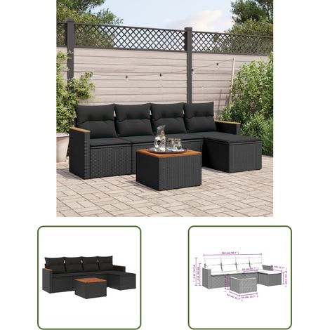 The Living Store 6-tlg. Garten-Sofagarnitur mit Kissen Schwarz Poly Rattan - Gartenmöbel Set - Esstisch - Lounge Möbel - Outdoor Sofa - Rattan Gartenmöbel (1/3)