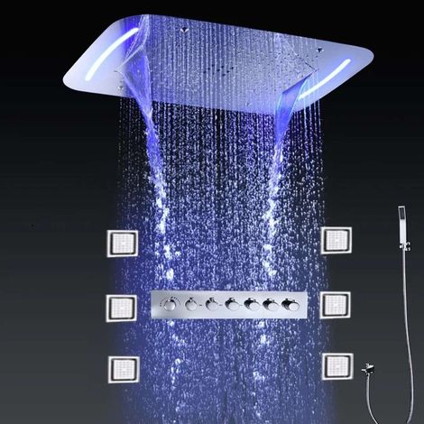 Composition de douche ciel de pluie led hydromassant thermostatique chrome, Chicago (1/5)