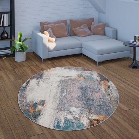 Paco Home In- & Outdoor-Teppich Für Balkon Terrasse, Kurzflor Mit Used-Look In Bunt Ø 160 cm Rund