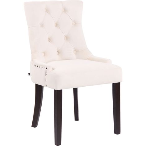 Chaise de salle à manger Aberdeen en Velours avec Piètement en bois d'hévéa Crème Antique