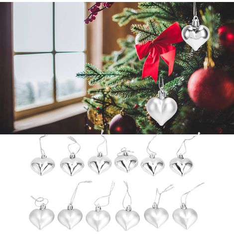 Herzförmiger Weihnachtsbaumschmuck (12 Stück), kreative Christbaumdekoration, silber (1/5)
