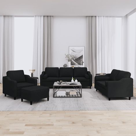 4-tlg. Sofagarnitur mit Kissen Schwarz Stoff (1/5)