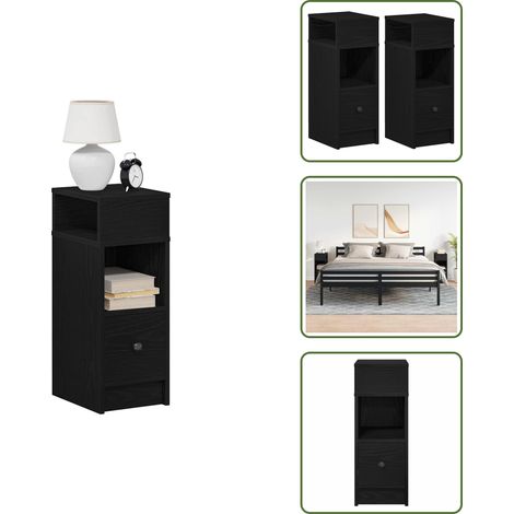 The Living Store Nachttische 2 Stk. mit Schublade Schwarz 25x31x66 cm - Nachtkommode (1/5)