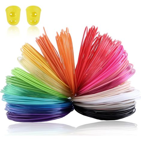 Recharges de filament 3D pour stylo 3D - 20 couleurs - 5 m par couleur - Total de 100 m - 1,75 mm - Recharge de filament PLA avec 2 capuchons de doigts - Convient pour stylo (1/5)