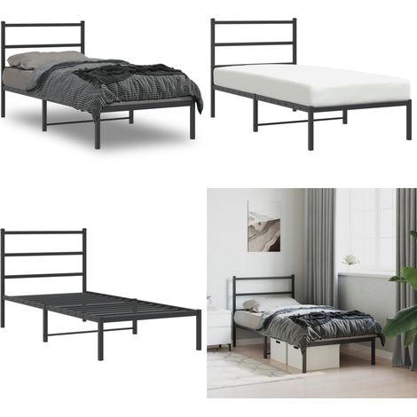 Cadre de lit métal sans matelas avec tête de lit noir 90x190 cm - Cadre De Lit - Lit Simple - Lit Metal - Lit Noir - Meuble Chambre - Home & Living (1/5)