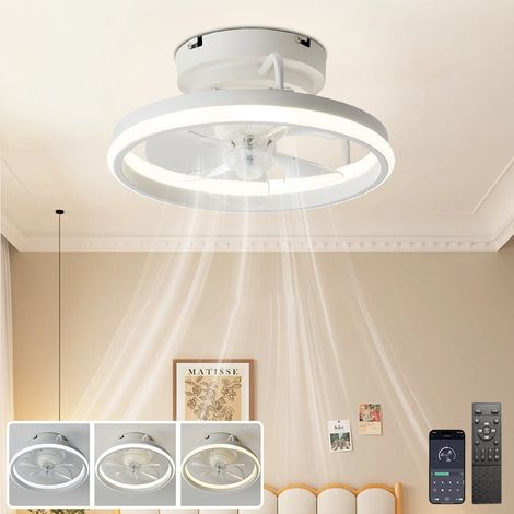 Ventilateur de plafond intelligent avec lumière, télécommande/contrôle APP, ventilateur LED à intensité variable, 3000-6000K, 6 vitesses, 33 cm (1/5)
