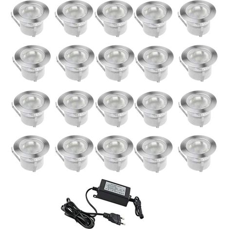 10 Spot LED Eclairage Extérieur Encastrable Sol Terrasse Bois,45mm Spots Encastré Extérieur Fait en IP67 DC12V 1W Avec Alimentation EU Pour Jardin Escalier Patio RGB (1/5)