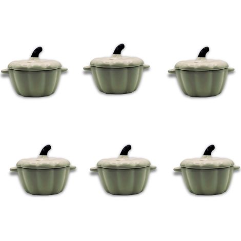 Lot de 6 mini cocottes en céramique émaillée blanche avec couvercle 11 x 9,5 cm – Pour cuisson homogène – Compatible four, micro-ondes, lave-vaisselle – Hobbytech (1/5)