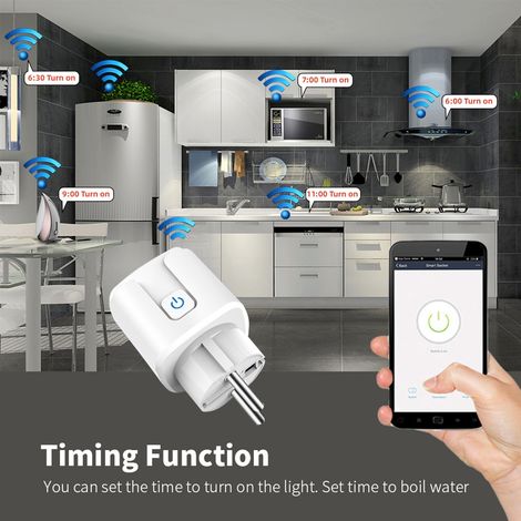 Prise WiFi intelligente EU Type E, télécommande sans fil, adaptateur de charge, alimentation domestique via application téléphonique, minuterie Compatible avec Alexa et prise IFTTT (1/5)