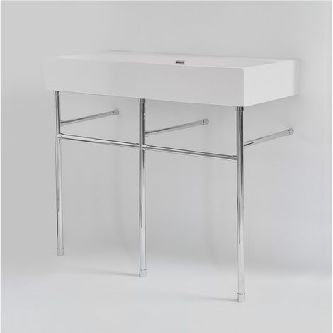 Milano Elswick White Ceramic Bathroom Basin Sink with One Tap Hole and Chrome Washstand - 1000mm x 420mm