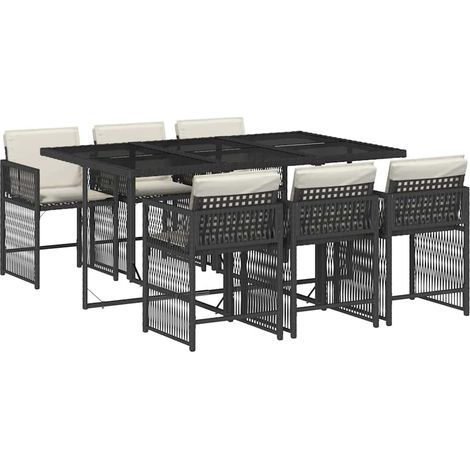 Maison Exclusive - 7-tlg. Garten-Essgruppe mit Kissen Schwarz Pol